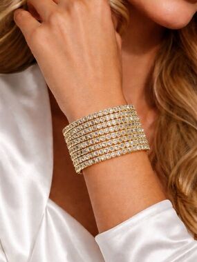 Gold Tone 8-Row Rhinestone Cuff Crystal
Sparkle Glam Luxury Bracelet NWT